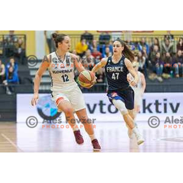 Zala Friskovec of team Slovenia vs Romane Bernies of team France in action during Women’s EuroBasket 2019 Qualifiers basketball match between Slovenia and France, played in Arena Gimnazija Celje-Center, Celje, Slovenia on February 10, 2018