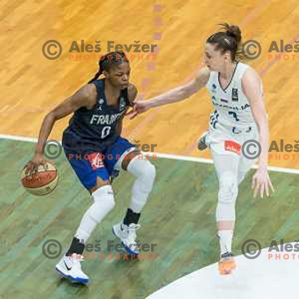 Olivia Epoupa of team France vs Rebeka Abramovic of team Slovenia in action during Women’s EuroBasket 2019 Qualifiers basketball match between Slovenia and France, played in Arena Gimnazija Celje-Center, Celje, Slovenia on February 10, 2018
