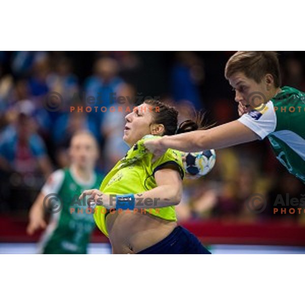 Olga Peredeiy in action during EHF Women\'s Champions league handball match between Krim Merkator and Gyori AUDI ETO in Kodeljevo, Ljubljana, Slovenia on February 10, 2018
