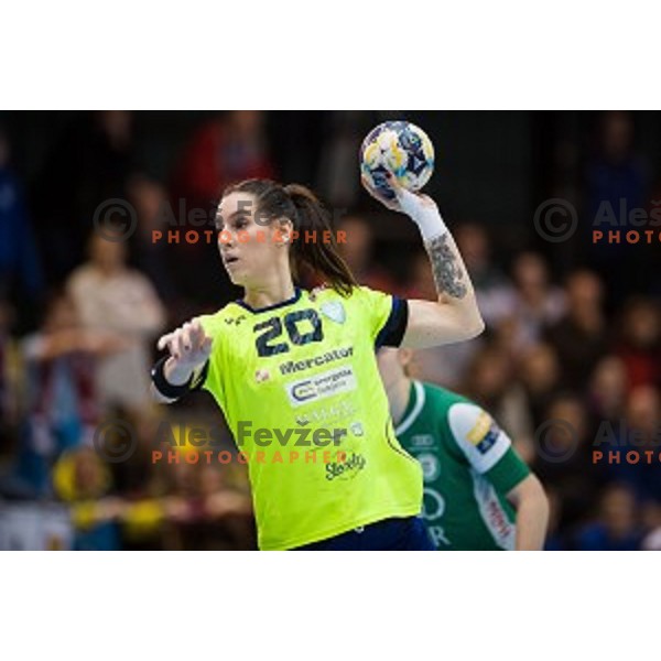 Alja Koren in action during EHF Women\'s Champions league handball match between Krim Merkator and Gyori AUDI ETO in Kodeljevo, Ljubljana, Slovenia on February 10, 2018
