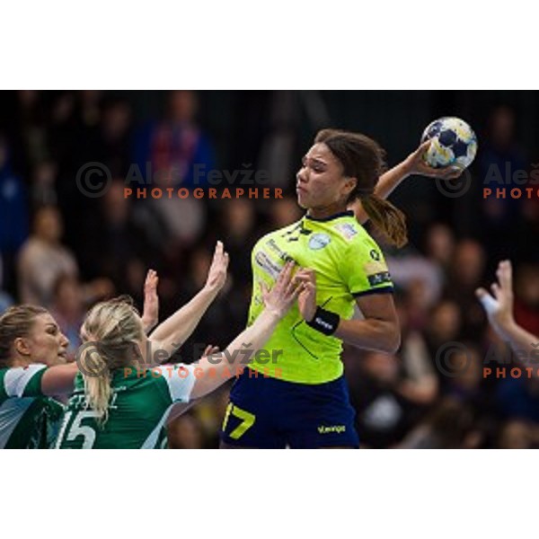 Elizabeth Omoregie in action during EHF Women\'s Champions league handball match between Krim Merkator and Gyori AUDI ETO in Kodeljevo, Ljubljana, Slovenia on February 10, 2018