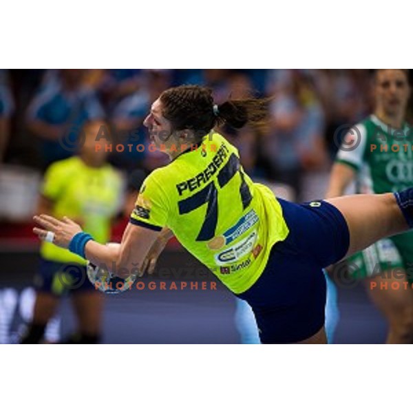 Olga Perederiy in action during EHF Women\'s Champions league handball match between Krim Merkator and Gyori AUDI ETO in Kodeljevo, Ljubljana, Slovenia on February 10, 2018