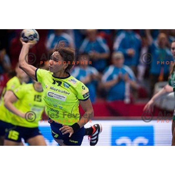 Elizabeth Omoregie in action during EHF Women\'s Champions league handball match between Krim Merkator and Gyori AUDI ETO in Kodeljevo, Ljubljana, Slovenia on February 10, 2018