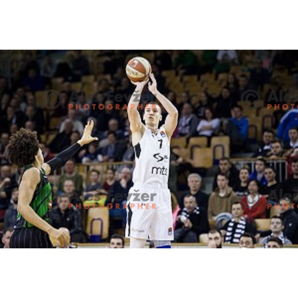 in action during ABA Liga basketball match between Petrol Olimpija and Partizan, Tivoli, Ljubljana, Slovenia on February 10, 2018