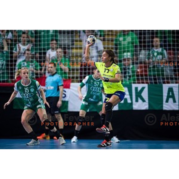 Elizabeth Omoregie in action during EHF Women\'s Champions league handball match between Krim Merkator and Gyori AUDI ETO in Kodeljevo, Ljubljana, Slovenia on February 10, 2018