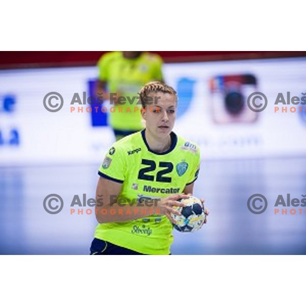 Sanja Gregorc in action during EHF Women\'s Champions league handball match between Krim Merkator and Gyori AUDI ETO in Kodeljevo, Ljubljana, Slovenia on February 10, 2018