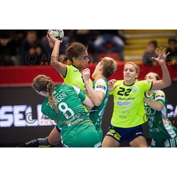Elizabeth Omoregie in action during EHF Women\'s Champions league handball match between Krim Merkator and Gyori AUDI ETO in Kodeljevo, Ljubljana, Slovenia on February 10, 2018