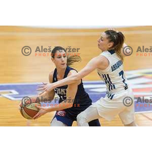 Romane Bernies of France vs Rebeka Abramovic of team Slovenia in action during Women’s EuroBasket 2019 Qualifiers basketball match between Slovenia and France, played in Arena Gimnazija Celje-Center, Celje, Slovenia on February 10, 2018