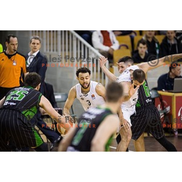 in action during ABA Liga basketball match between Petrol Olimpija and Partizan, Tivoli, Ljubljana, Slovenia on February 10, 2018