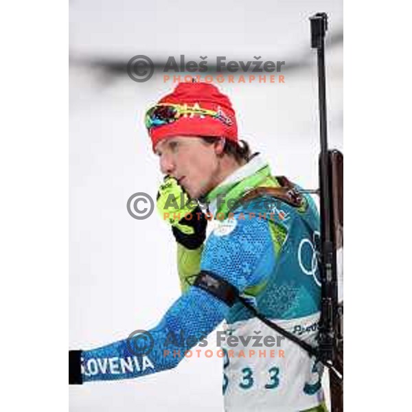 Miha Dovzan (SLO) at Men\'s Biathlon 10 km Sprint at Alpensia Biathlon Centre during PyeongChang 2018 Winter Olympic Games, South Korea on February 11, 2018