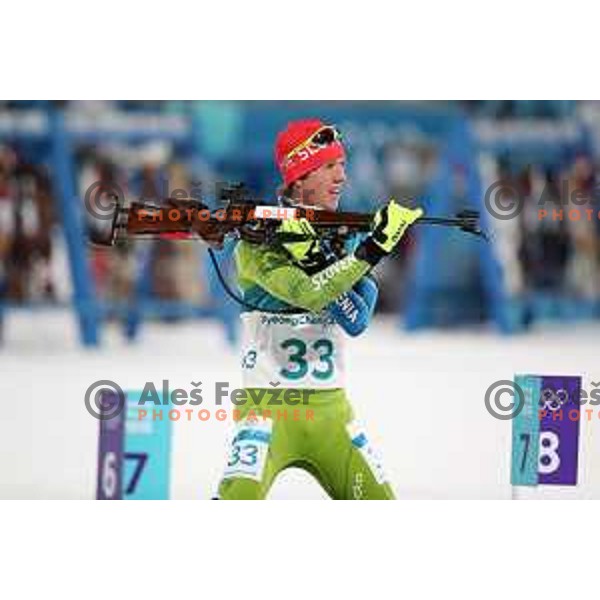 Miha Dovzan (SLO) at Men\'s Biathlon 10 km Sprint at Alpensia Biathlon Centre during PyeongChang 2018 Winter Olympic Games, South Korea on February 11, 2018
