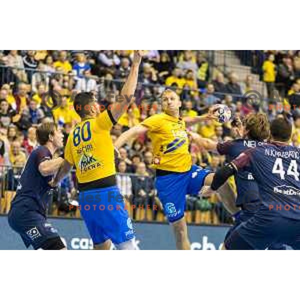Celje’s Ziga Mlakar (55) in action during EHF Champions League match between Celje PL and PSG, in Arena Zlatorog, Celje, on February 11, 2018