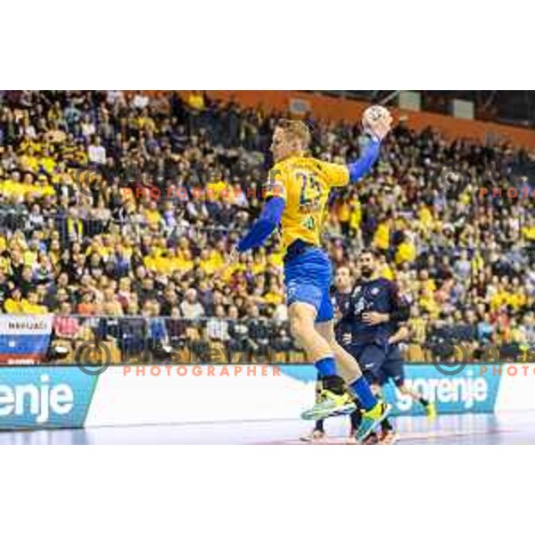 Celje’s Tilen Kodrin (25) in action during EHF Champions League match between Celje PL and PSG, in Arena Zlatorog, Celje, on February 11, 2018