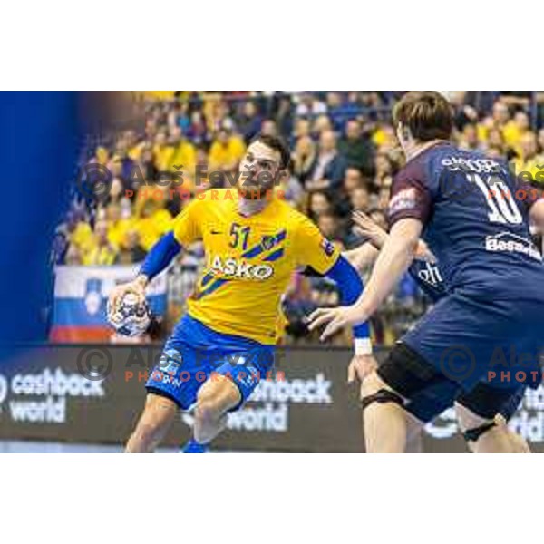 Celje’s Borut Mackovsek (51) in action during EHF Champions League match between Celje PL and PSG, in Arena Zlatorog, Celje, on February 11, 2018