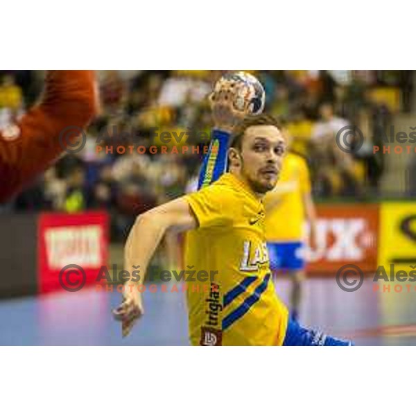 Celje’s Gal Marguc (11) in action during EHF Champions League match between Celje PL and PSG, in Arena Zlatorog, Celje, on February 11, 2018