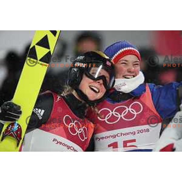 Olympic champion Maren Lundby (NOR) at Ski jumping Women\'s Normal hill Individual comptition during PyeongChang 2018 Winter Olympic Games, South Korea on February 12, 2018