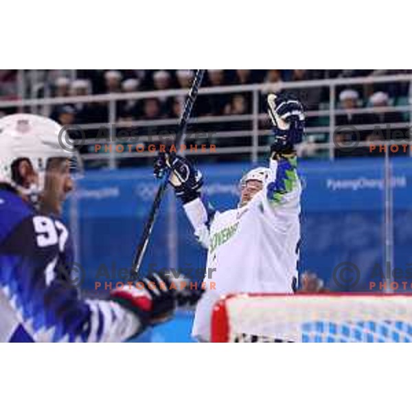  in action during Olympic Ice-hockey tournament match between USA and Slovenia during PyeongChang 2018 Winter Olympic Games, South Korea on February 14, 2018