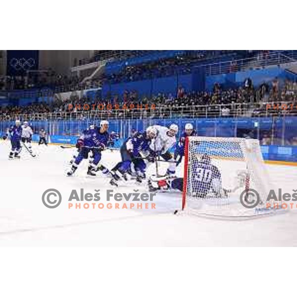  in action during Olympic Ice-hockey tournament match between USA and Slovenia during PyeongChang 2018 Winter Olympic Games, South Korea on February 14, 2018
