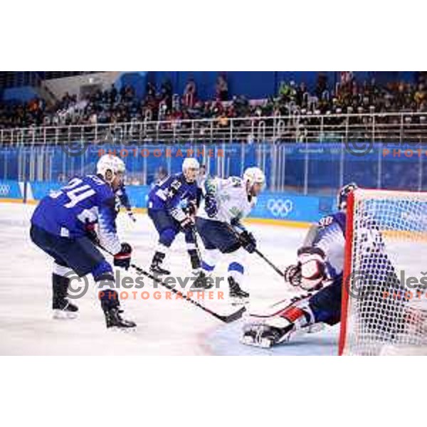  in action during Olympic Ice-hockey tournament match between USA and Slovenia during PyeongChang 2018 Winter Olympic Games, South Korea on February 14, 2018