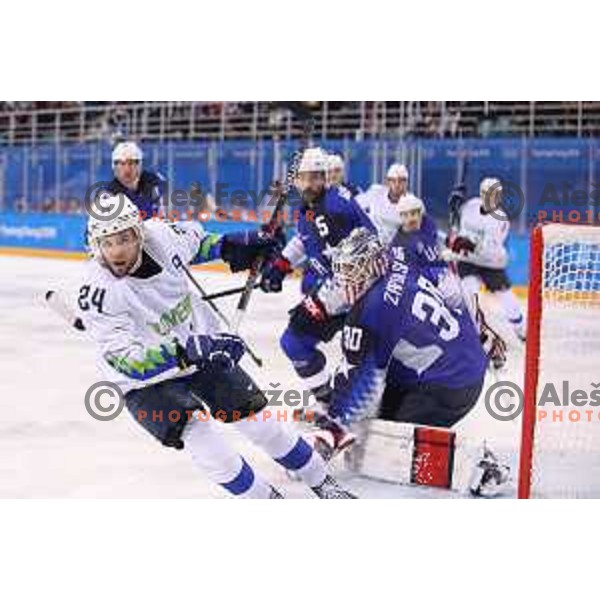  in action during Olympic Ice-hockey tournament match between USA and Slovenia during PyeongChang 2018 Winter Olympic Games, South Korea on February 14, 2018