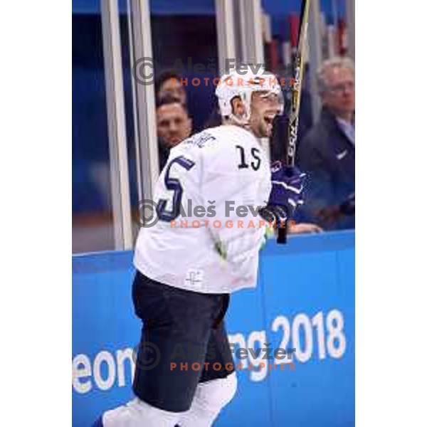  in action during Olympic Ice-hockey tournament match between USA and Slovenia during PyeongChang 2018 Winter Olympic Games, South Korea on February 14, 2018