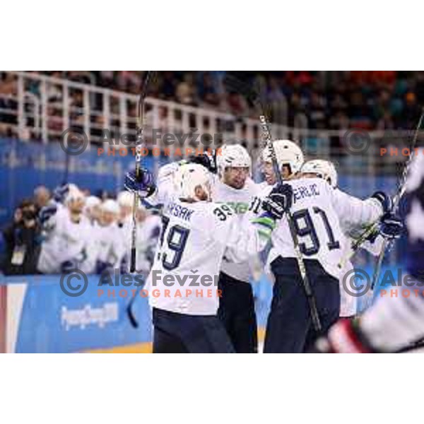  in action during Olympic Ice-hockey tournament match between USA and Slovenia during PyeongChang 2018 Winter Olympic Games, South Korea on February 14, 2018