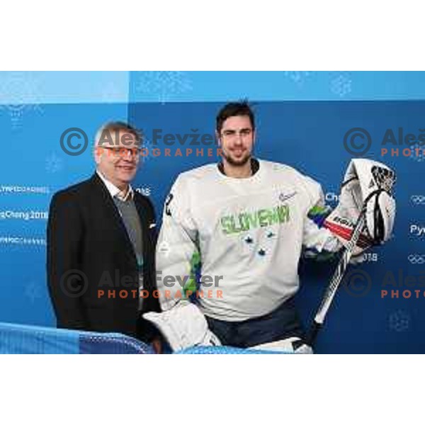 Gasper Kroselj during Olympic Ice-hockey tournament match between USA and Slovenia during PyeongChang 2018 Winter Olympic Games, South Korea on February 14, 2018