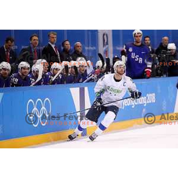 Jan Mursak in action during Olympic Ice-hockey tournament match between USA and Slovenia during PyeongChang 2018 Winter Olympic Games, South Korea on February 14, 2018