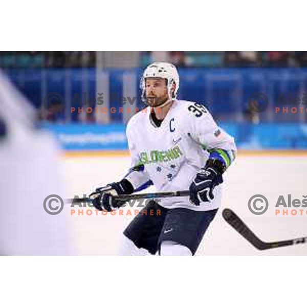 Jan Mursak in action during Olympic Ice-hockey tournament match between USA and Slovenia during PyeongChang 2018 Winter Olympic Games, South Korea on February 14, 2018