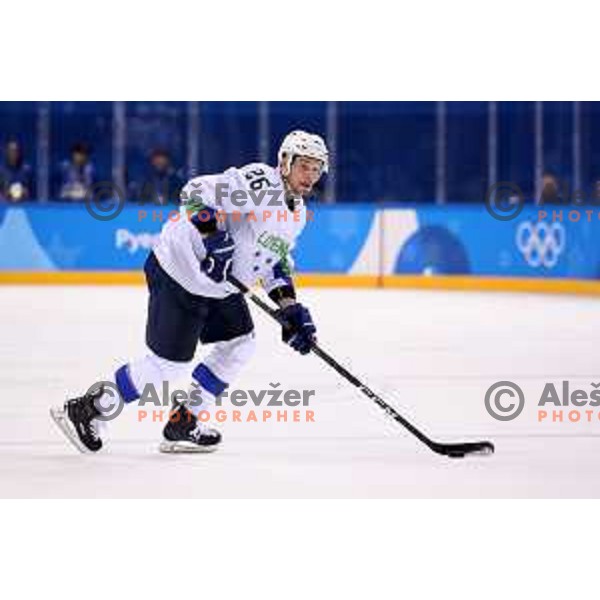  in action during Olympic Ice-hockey tournament match between USA and Slovenia during PyeongChang 2018 Winter Olympic Games, South Korea on February 14, 2018