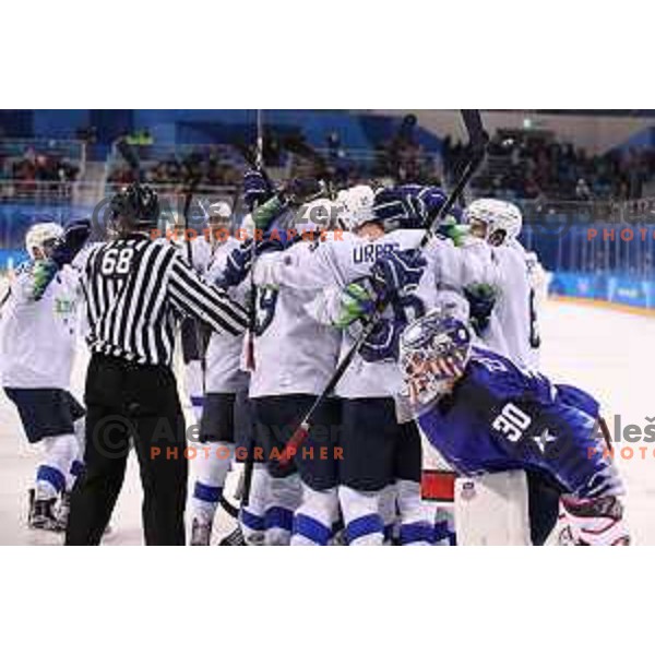  in action during Olympic Ice-hockey tournament match between USA and Slovenia during PyeongChang 2018 Winter Olympic Games, South Korea on February 14, 2018