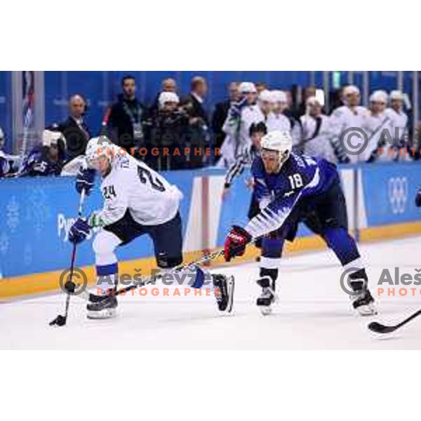  in action during Olympic Ice-hockey tournament match between USA and Slovenia during PyeongChang 2018 Winter Olympic Games, South Korea on February 14, 2018