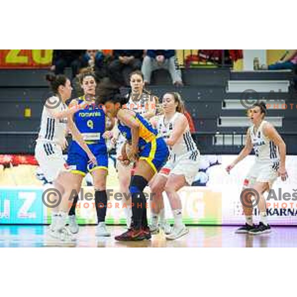 of team Romania vs Annamaria Prezelj of team Slovenia in action during Women’s EuroBasket 2019 Qualifiers basketball match between Slovenia and Romania, played in Arena Gimnazija Celje-Center, Celje, Slovenia on February 14, 2018