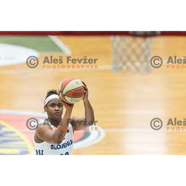 Shante Evans of team Slovenia in action during Women’s EuroBasket 2019 Qualifiers basketball match between Slovenia and Romania, played in Arena Gimnazija Celje-Center, Celje, Slovenia on February 14, 2018