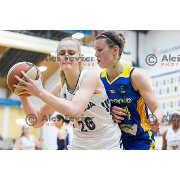 Larisa Ocvirk of team Slovenia vs Gabriela Marginean of team Romania in action during Women’s EuroBasket 2019 Qualifiers basketball match between Slovenia and Romania, played in Arena Gimnazija Celje-Center, Celje, Slovenia on February 14, 2018