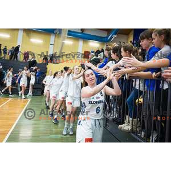 Annamaria Prezelj of team Slovenia celebrating after Women’s EuroBasket 2019 Qualifiers basketball match between Slovenia and Romania, played in Arena Gimnazija Celje-Center, Celje, Slovenia on February 14, 2018