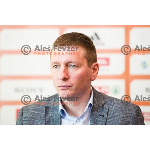 Simon Petrov at the press conference before the Pokal Spar semi final and the second round of qualifications of the national team, Austria trend hotel, Ljubljana, Slovenia