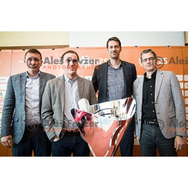 Simon Petrov, Rade Mijatovic, Jurica Golemac, Zoran Martic at the press conference before the Pokal Spar semi final and the second round of qualifications of the national team, Austria trend hotel, Ljubljana, Slovenia