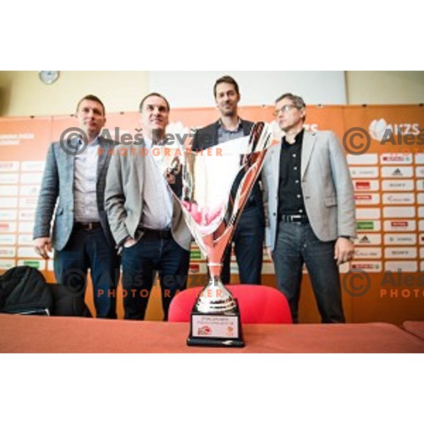 Simon Petrov, Rade Mijatovic, Jurica Golemac, Zoran Martic at the press conference before the Pokal Spar semi final and the second round of qualifications of the national team, Austria trend hotel, Ljubljana, Slovenia