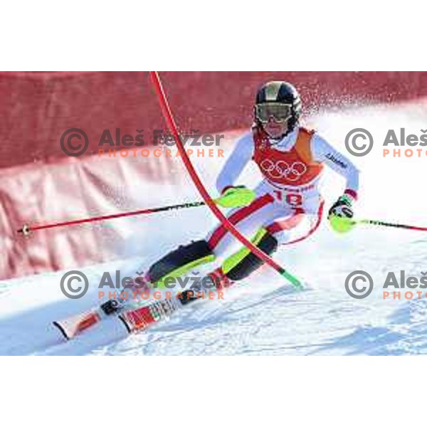 Katharina Liensberger (AUT) skiing in the first run of Ladies slalom at Yongpyong Alpine Centre during PyeongChang 2018 Winter Olympic Games, South Korea on February 16, 2018