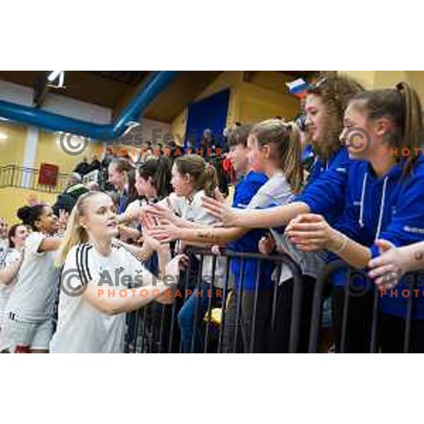 Larisa Ocvirk of team Slovenia celebrating after the Women’s EuroBasket 2019 Qualifiers basketball match between Slovenia and Romania, played in Arena Gimnazija Celje-Center, Celje, Slovenia on February 14, 2018
