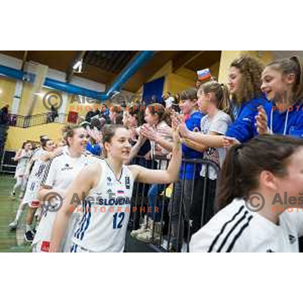 Zala Friskovec of team Slovenia celebrating after the Women’s EuroBasket 2019 Qualifiers basketball match between Slovenia and Romania, played in Arena Gimnazija Celje-Center, Celje, Slovenia on February 14, 2018
