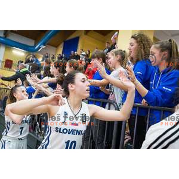 Tina Jakovina of team Slovenia celebrating after the Women’s EuroBasket 2019 Qualifiers basketball match between Slovenia and Romania, played in Arena Gimnazija Celje-Center, Celje, Slovenia on February 14, 2018