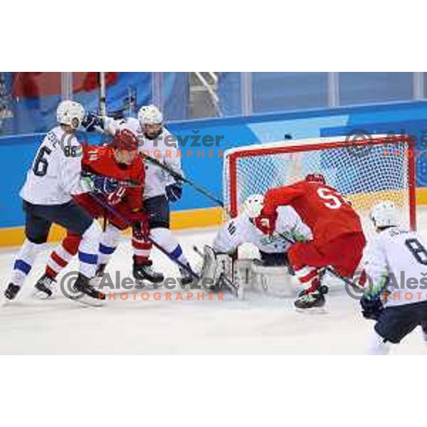 Luka Gracnar (SLO) in action at ice hockey tournament match between OAR (Olympic athletes of Russia) and Slovenia during PyeongChang 2018 Winter Olympic Games, South Korea on February 16, 2018