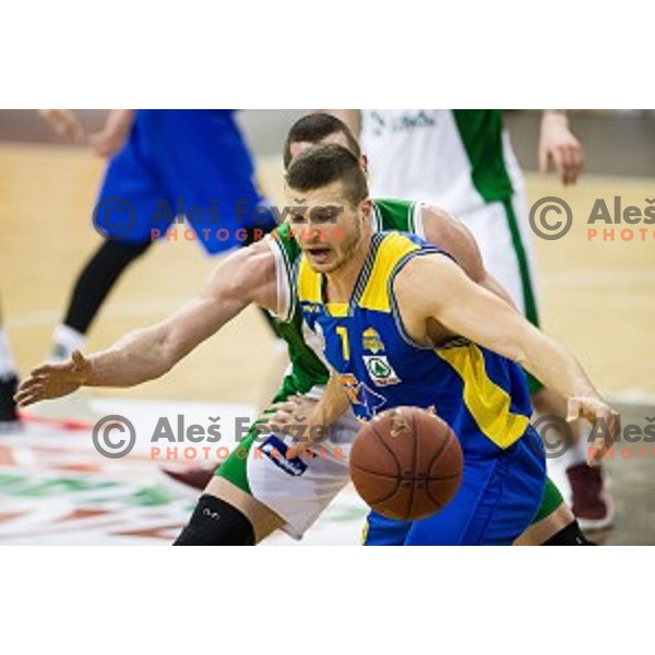 in action during Pokal Spar semi final basketball match between Krka and Sencur, Tivoli, Ljubljana, Slovenia on February 16, 2018