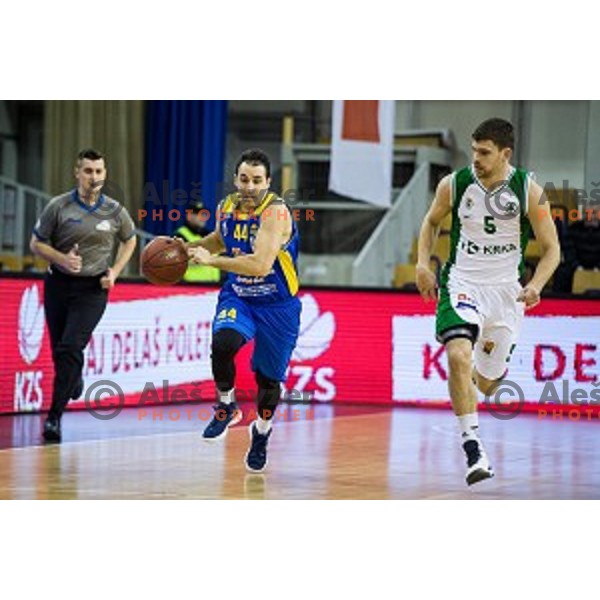Miljan Pavkovic, Paolo Marinelli in action during Pokal Spar semi final basketball match between Krka and Sencur, Tivoli, Ljubljana, Slovenia on February 16, 2018