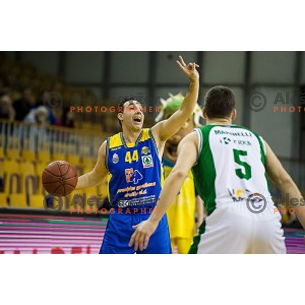 Miljan Pavkovic, Paolo Marinelli in action during Pokal Spar semi final basketball match between Krka and Sencur, Tivoli, Ljubljana, Slovenia on February 16, 2018