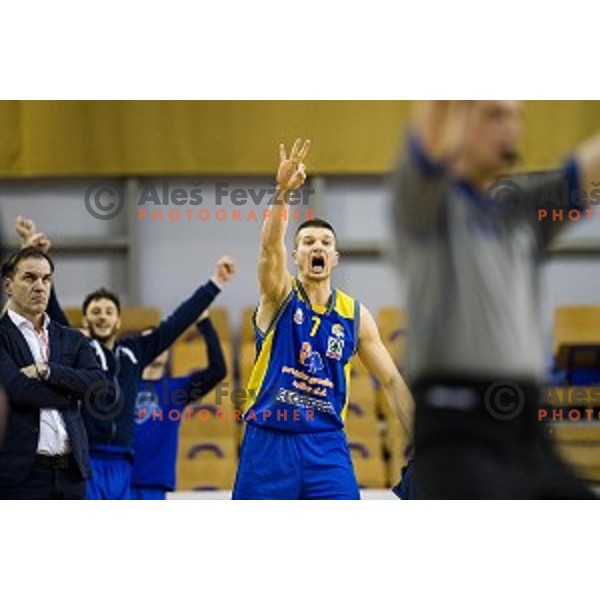 Dino Muric in action during Pokal Spar semi final basketball match between Krka and Sencur, Tivoli, Ljubljana, Slovenia on February 16, 2018