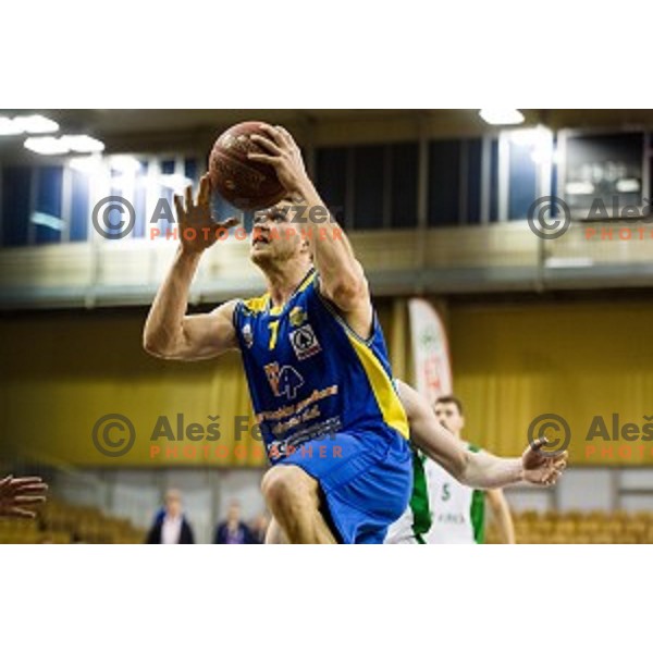 Dino Muric in action during Pokal Spar semi final basketball match between Krka and Sencur, Tivoli, Ljubljana, Slovenia on February 16, 2018