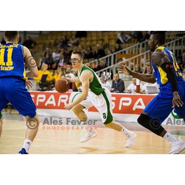 Domen Bratoz in action during Pokal Spar semi final basketball match between Krka and Sencur, Tivoli, Ljubljana, Slovenia on February 16, 2018
